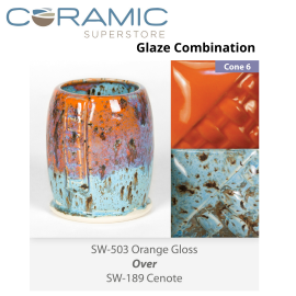 Orange Gloss SW503 over Cenote SW189 Stoneware Combination Orange Gloss SW503 over Cenote SW189 Stoneware Combination